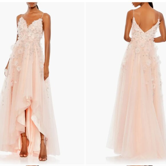 MAC DUGGAL 11292 BEADED FLORAL APPLIQUE HIGH LOW PETAL PINK GOWN sz 10 - Picture 5 of 5